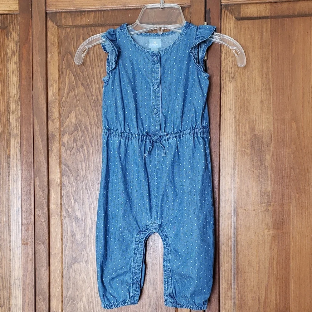Baby Gap Chambray Dot One Piece Jumpsuit Sz 6-12M